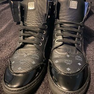 MCM
Leather High-Top Sneaker, Black